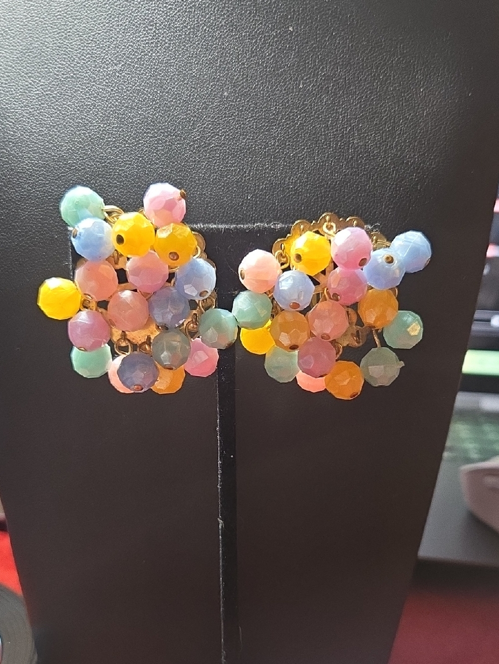 Vintage Multi-Color Cluster Bead Clip-On Earrings
